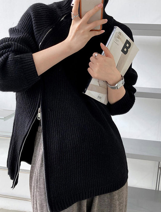 【近日入荷】ダブルジップファスナー付きハイネックセーター　※グレーは12月上旬入荷予定