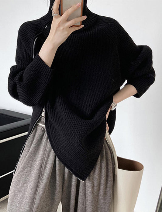 【近日入荷】ダブルジップファスナー付きハイネックセーター　※グレーは12月上旬入荷予定