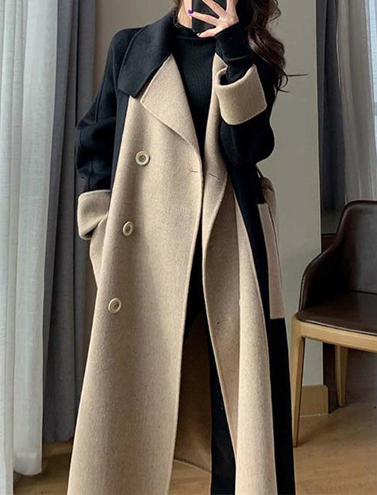 【近日入荷】エレガント配色ロングコート　※Mサイズは12月上旬入荷予定、Lサイズ,XLサイズは12月中旬入荷予定