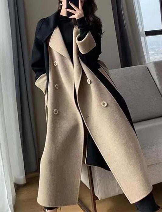 【近日入荷】エレガント配色ロングコート　※Mサイズは12月上旬入荷予定、Lサイズ,XLサイズは12月中旬入荷予定