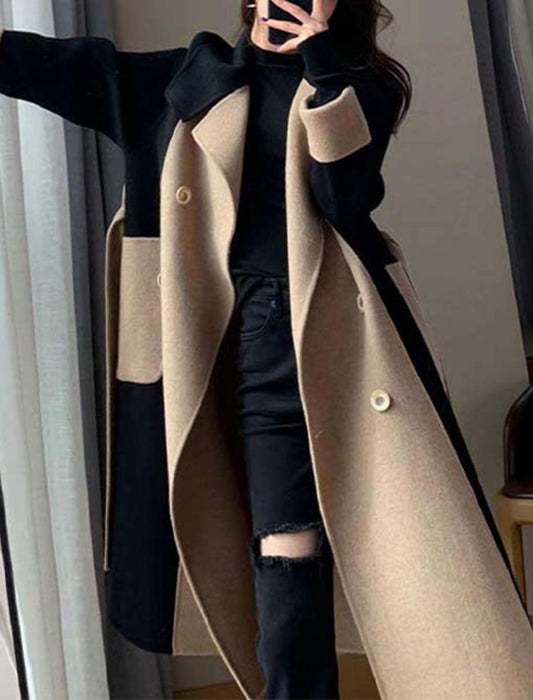 【近日入荷】エレガント配色ロングコート　※Mサイズは12月上旬入荷予定、Lサイズ,XLサイズは12月中旬入荷予定