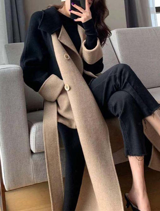 【近日入荷】エレガント配色ロングコート　※Mサイズは12月上旬入荷予定、Lサイズ,XLサイズは12月中旬入荷予定