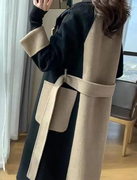 【近日入荷】エレガント配色ロングコート　※Mサイズは12月上旬入荷予定、Lサイズ,XLサイズは12月中旬入荷予定