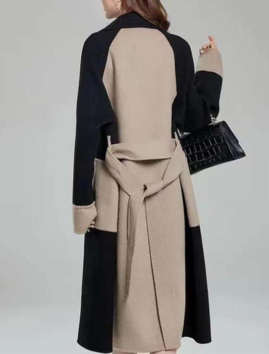 【近日入荷】エレガント配色ロングコート　※Mサイズは12月上旬入荷予定、Lサイズ,XLサイズは12月中旬入荷予定