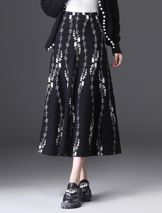 総柄フレアニットスカート