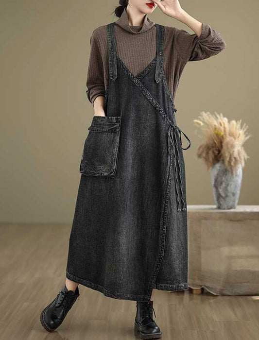 巻きスカート風サロペットワンピ　