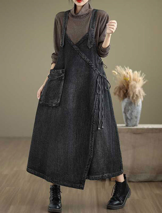 巻きスカート風サロペットワンピ　