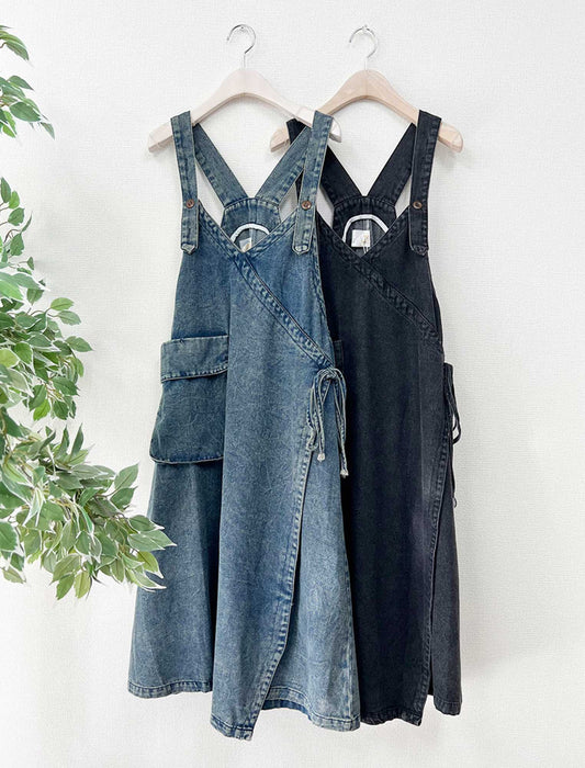 巻きスカート風サロペットワンピ　