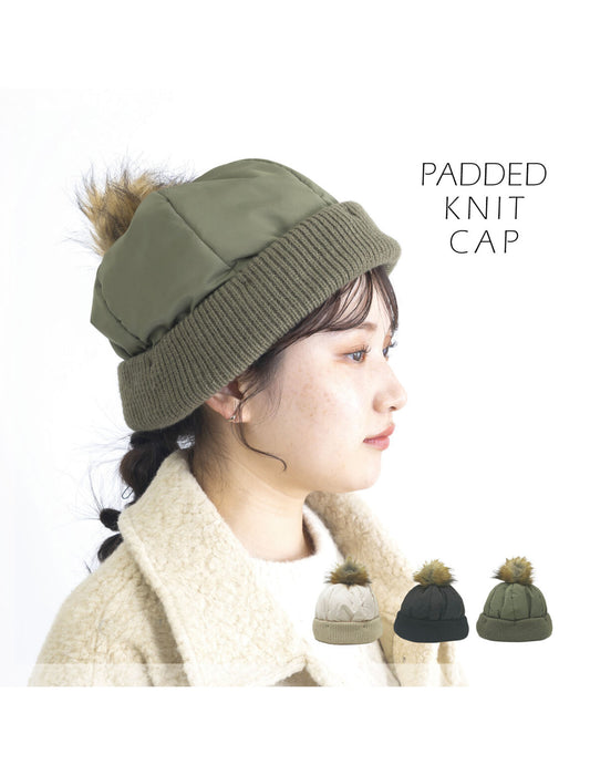 中綿ポンポンあったかニット帽　