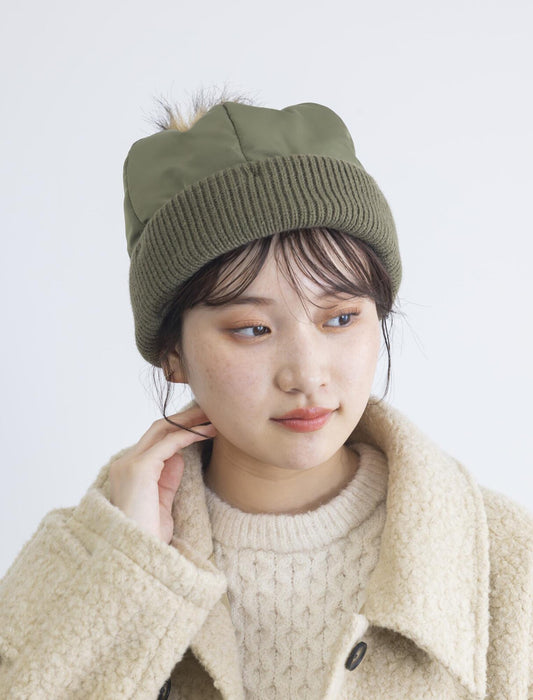 中綿ポンポンあったかニット帽　