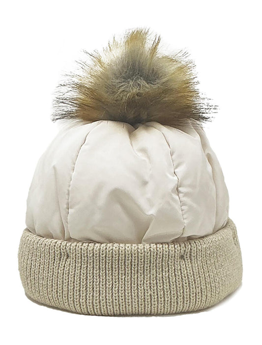 中綿ポンポンあったかニット帽　