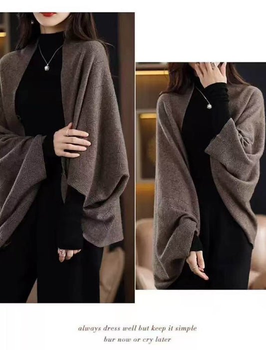 【近日入荷】透かし彫りショール風ニットカーディガン　※12月上旬入荷