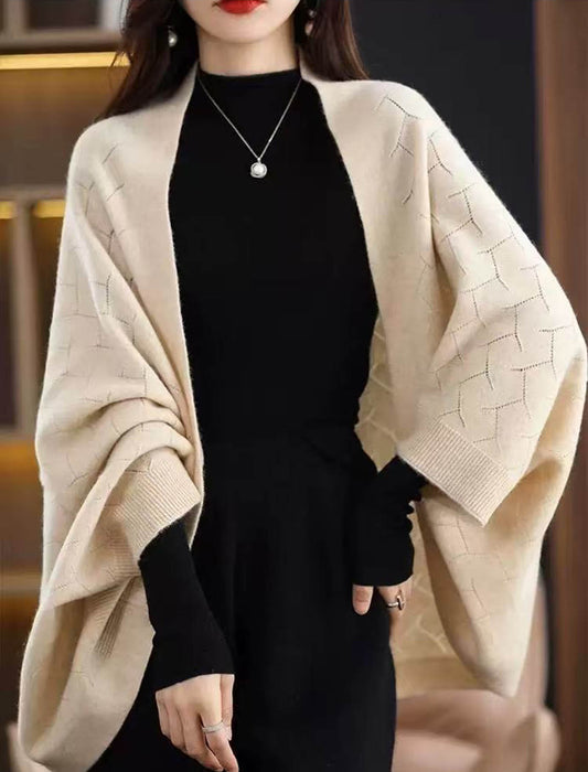 【近日入荷】透かし彫りショール風ニットカーディガン　※12月上旬入荷