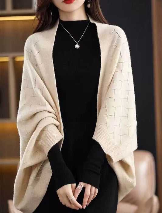 【近日入荷】透かし彫りショール風ニットカーディガン　※12月上旬入荷