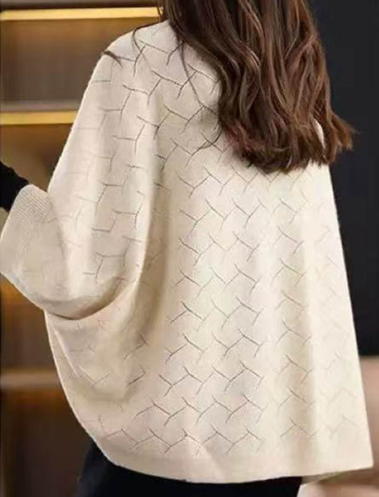 【近日入荷】透かし彫りショール風ニットカーディガン　※12月上旬入荷