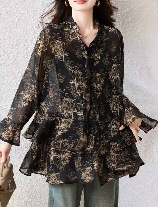 ボウタイシフォンチュニック丈ブラウス