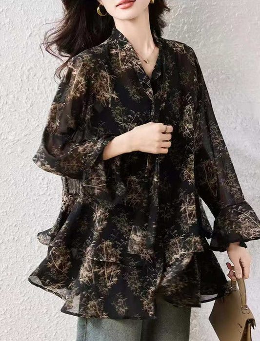 ボウタイシフォンチュニック丈ブラウス