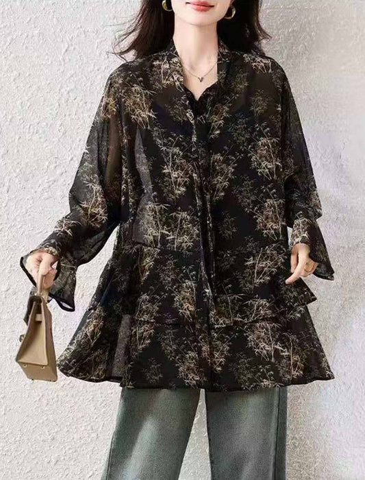 ボウタイシフォンチュニック丈ブラウス