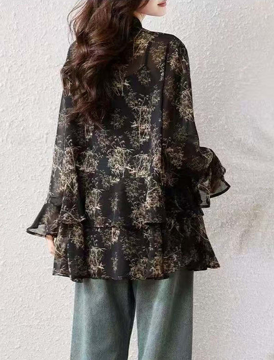 ボウタイシフォンチュニック丈ブラウス