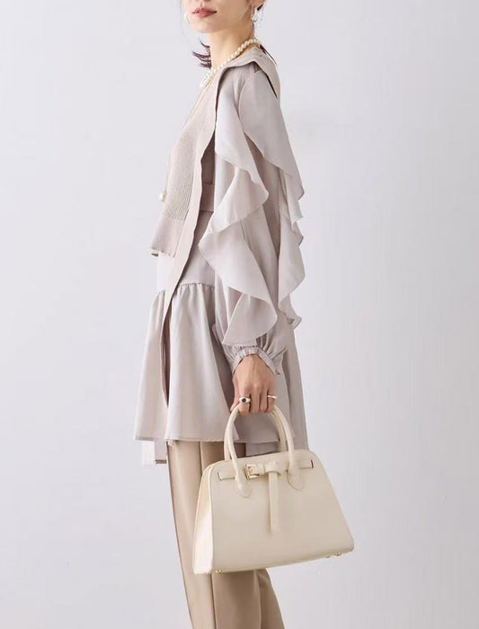 フリルアンバランスニットベスト付きブラウス　