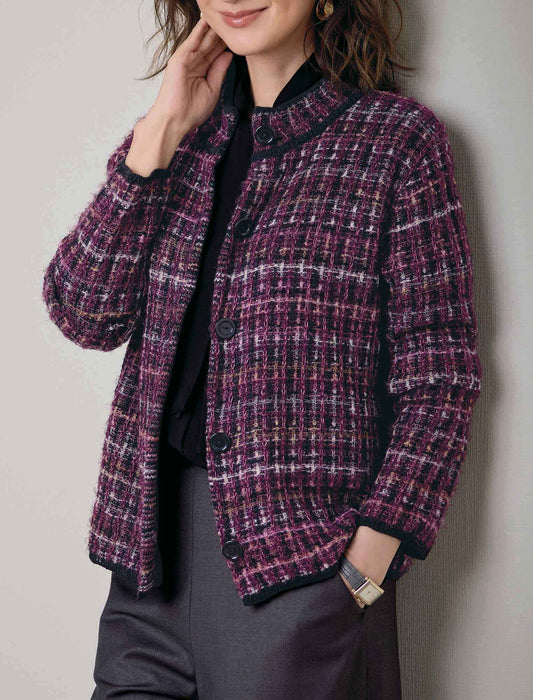 【受注】ウール混ミックス格子ニットジャケット