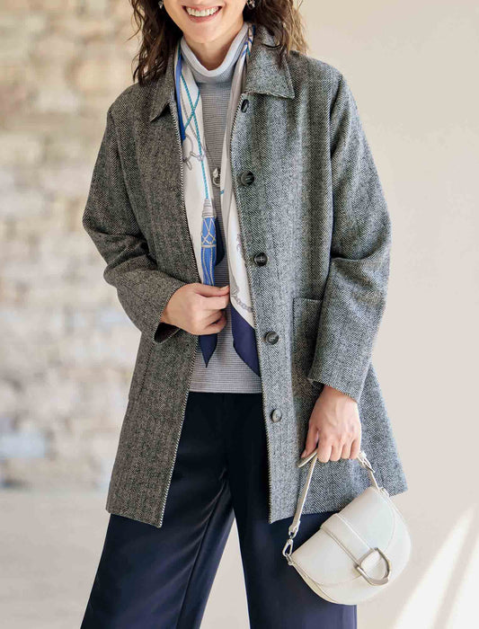 【受注】ヘリンボーン柄ロングジャケット