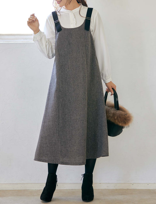 【受注】肩ベルトツイードジャンパードレス