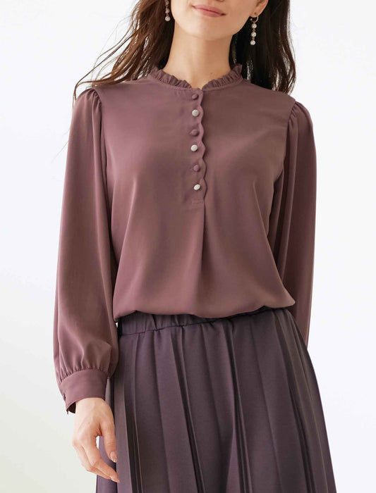 【受注】配色ボタン使いフリル衿ブラウス　