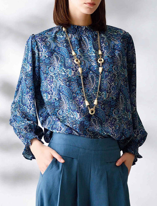 【受注】ペイズリー柄プリントシャーリングブラウス