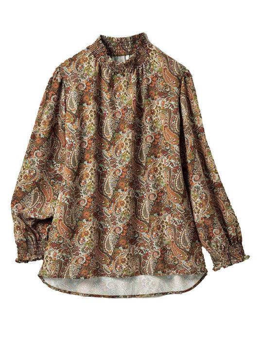 【受注】ペイズリー柄プリントシャーリングブラウス