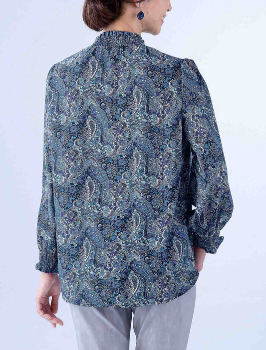 【受注】ペイズリー柄プリントシャーリングブラウス