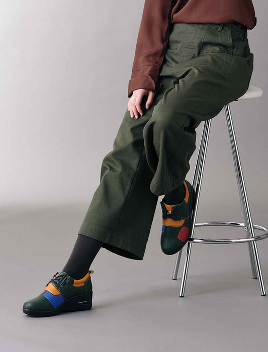 【受注】エアソールゴム紐配色パッチワークウォーキングシューズ