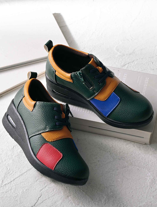 【受注】エアソールゴム紐配色パッチワークウォーキングシューズ
