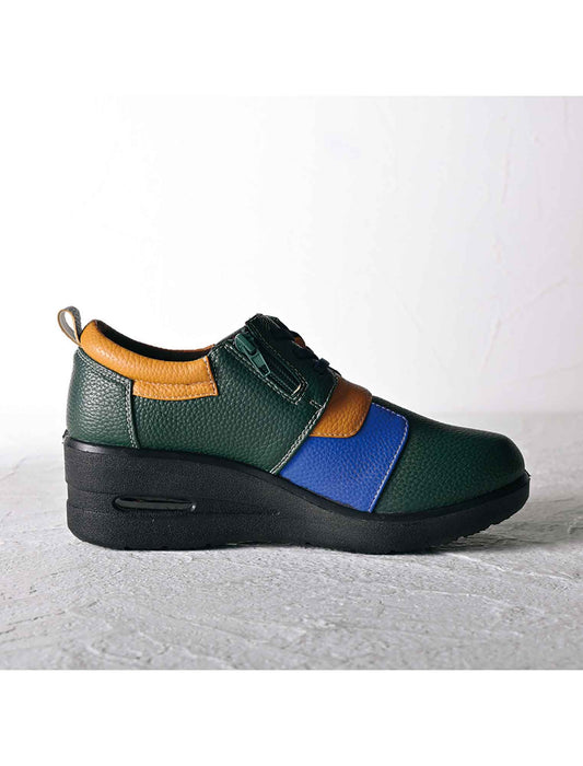 【受注】エアソールゴム紐配色パッチワークウォーキングシューズ