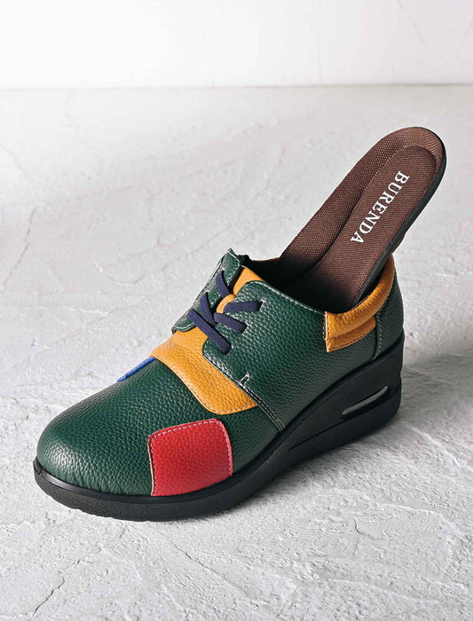 【受注】エアソールゴム紐配色パッチワークウォーキングシューズ