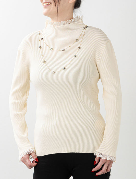 ＜Northmallオリジナル＞衿袖ギャザーレースニット