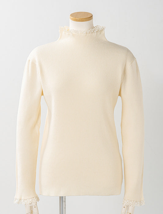 ＜Northmallオリジナル＞衿袖ギャザーレースニット