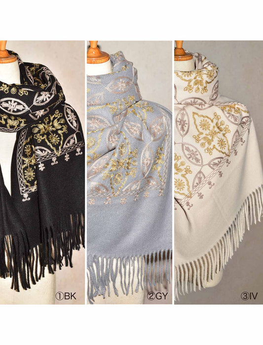 エレガントパターン刺しゅうストール　