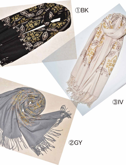 エレガントパターン刺しゅうストール　