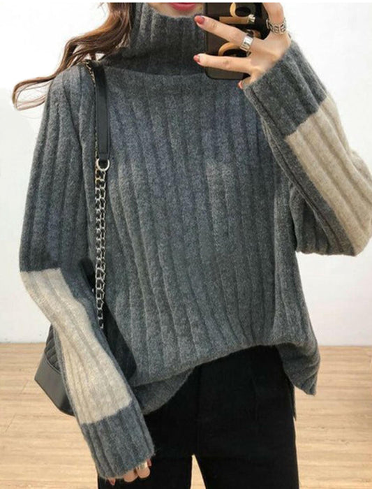 オフタートル袖パッチワーク風ニット