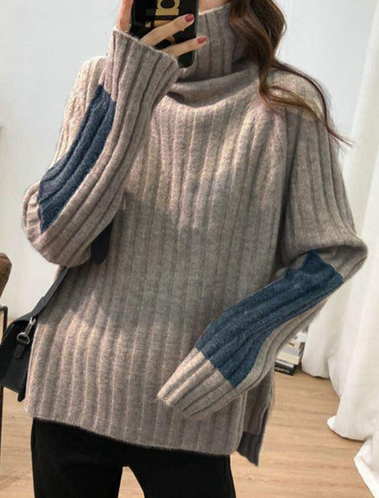 オフタートル袖パッチワーク風ニット