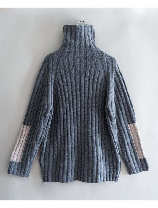 オフタートル袖パッチワーク風ニット