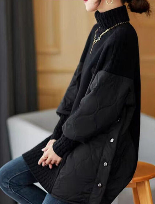 異素材タートルネックニットキルティングトップス