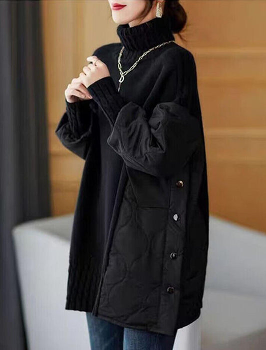 異素材タートルネックニットキルティングトップス