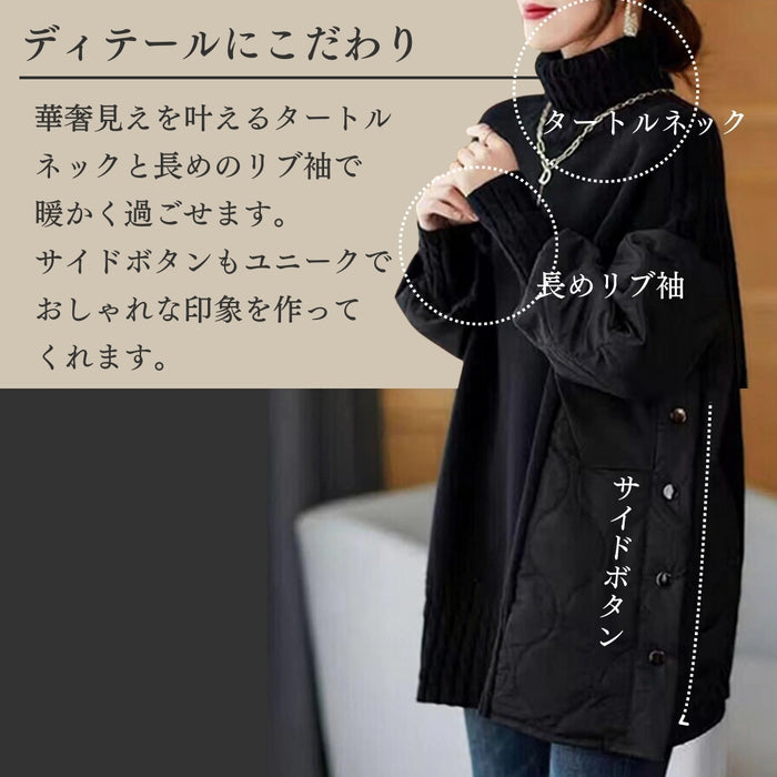 異素材タートルネックニットキルティングトップス