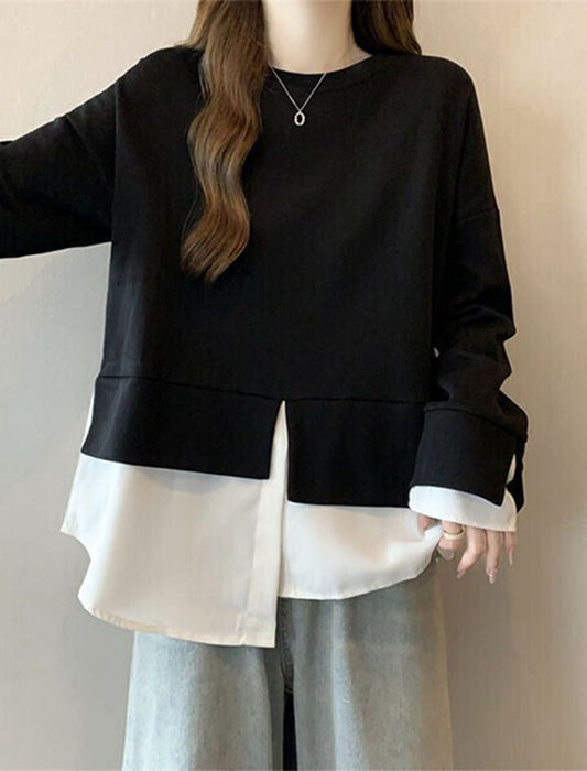 重ね着風アシメデザイントップス