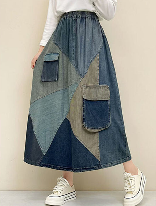 リメイク風ビッグポケット付デニムスカート