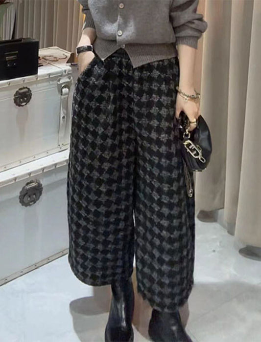 千鳥格子柄ふんわりシルエットあったかパンツ
