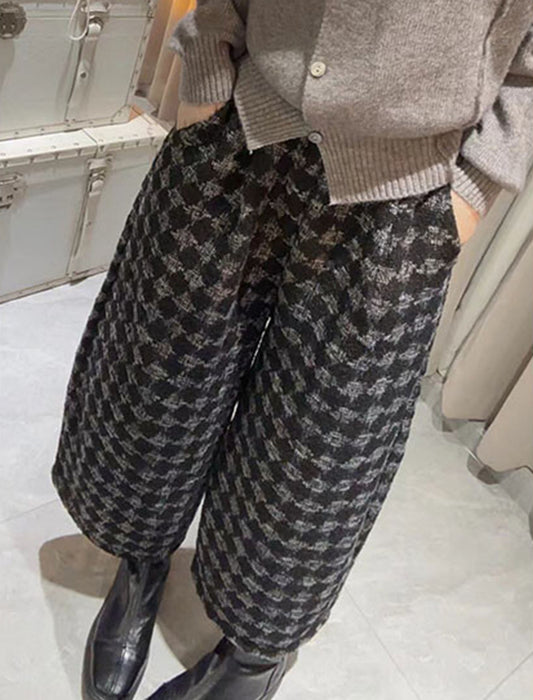 千鳥格子柄ふんわりシルエットあったかパンツ