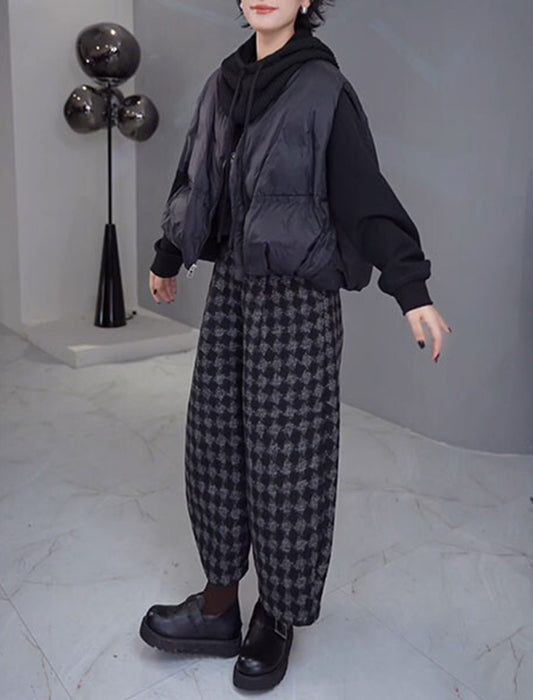 千鳥格子柄ふんわりシルエットあったかパンツ